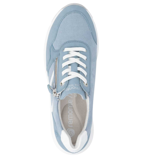 Light blue sneaker with white laces on a white background