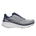 Gray and blue running shoe on a white background