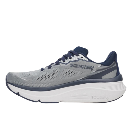 Black sneaker with a white sole on a light gray background