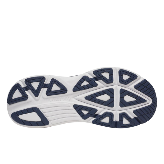 Close-up of a shoe sole with a white and blue pattern on a white background