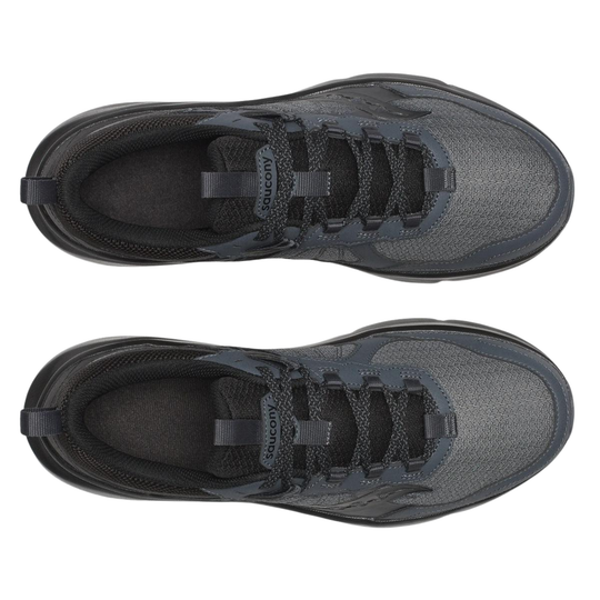 Pair of black and gray athletic shoes on a white background