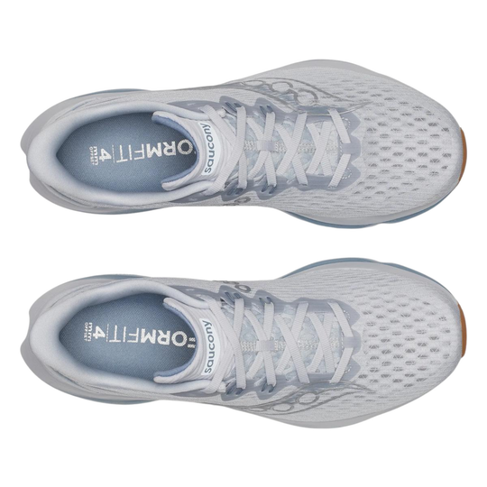 grey running shoes with visible brand logo on a white background