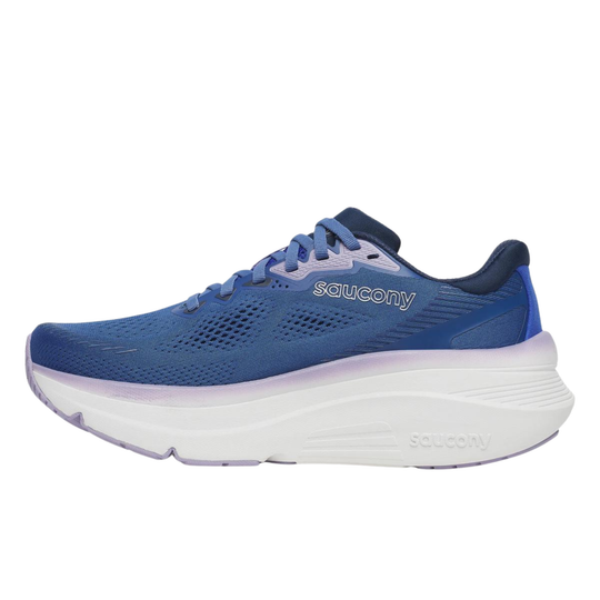 blue sneaker with blue laces on a white background