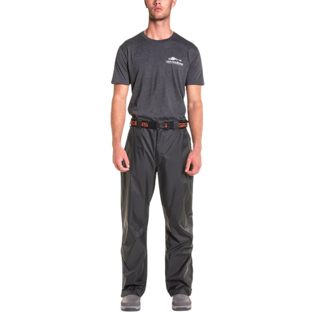 black pants with a brand logo on a white background