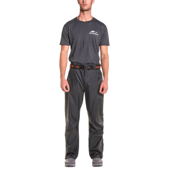 black pants with a brand logo on a white background