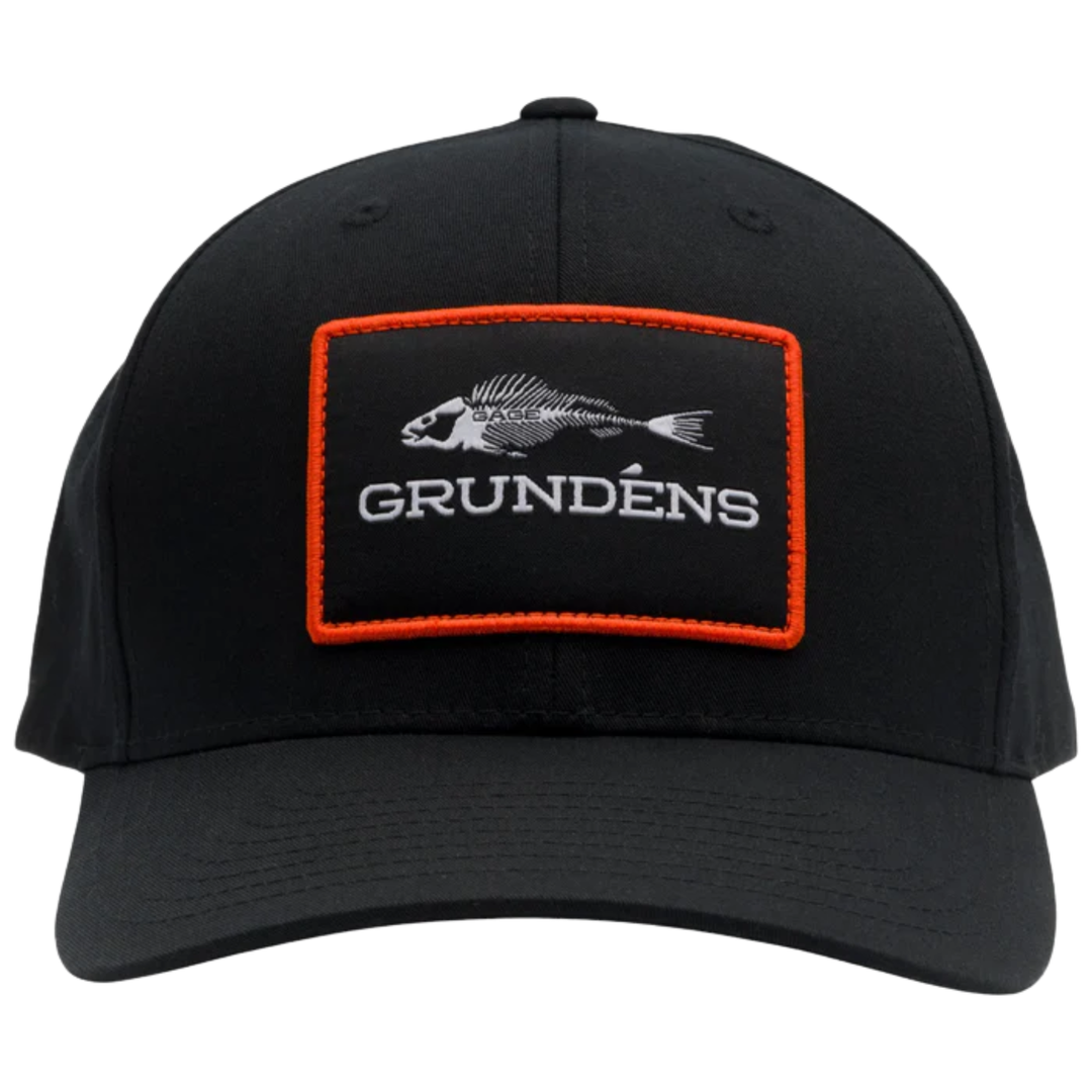 Black cap with Grundéns logo on a white background