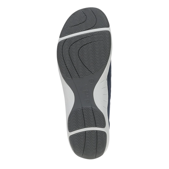 Close-up of a shoe sole with tread pattern on a white background