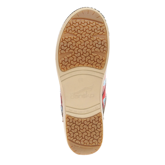 Close-up of a shoe sole with a brand logo on a white background