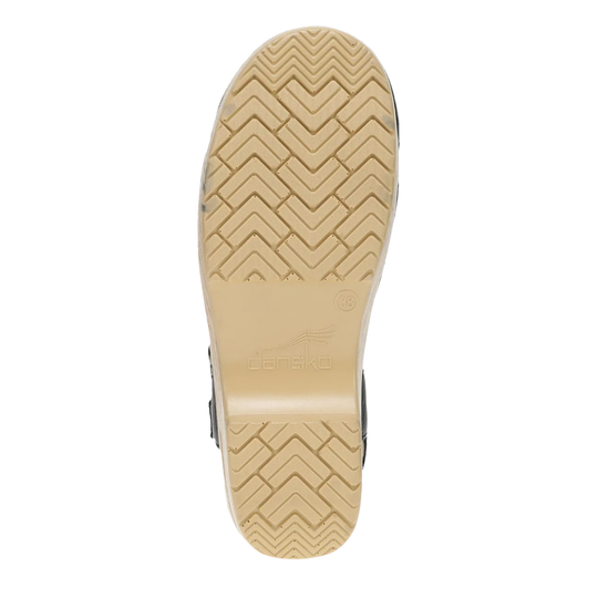 Close-up of a shoe sole with a textured pattern on a white background