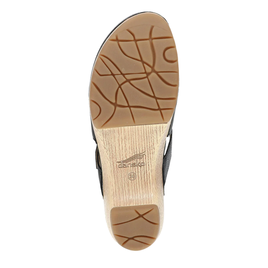 Brown rubber sole with lines and wood bottom