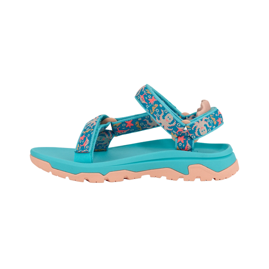 Blue sandal with floral pattern on a white background