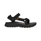 Black sandal with a brand logo on a white background