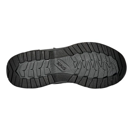 Close-up of a black shoe sole on a white background