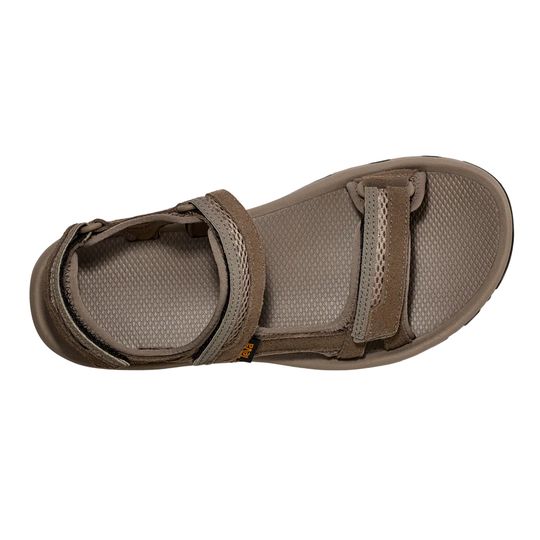 Brown sandal with multiple straps on a white background