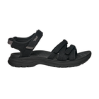 Black sandal with multiple straps on a white background