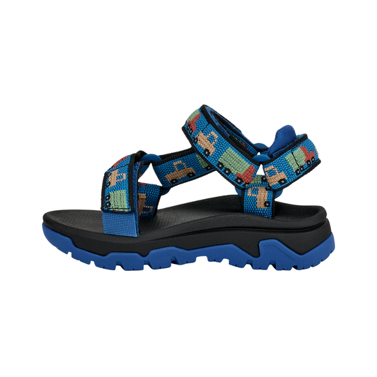 Blue sandal with colorful straps on a white background