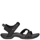 Black sandal with multiple straps on a white background
