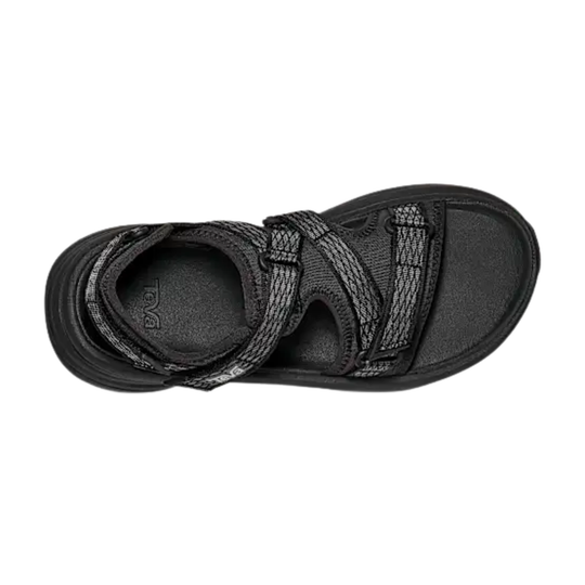 Black sandal with a strap on a white background