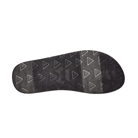 Black flip flop sole with brand logo on a white background