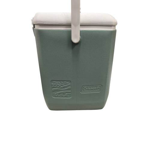 Green cooler with a white lid on a white background