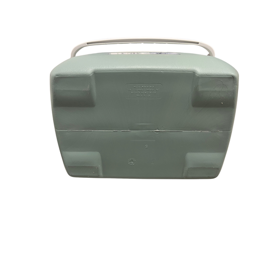 Green cooler box with a handle on a white background