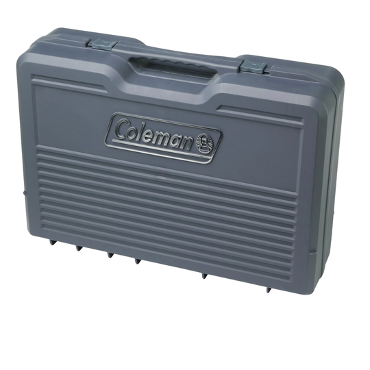 Gray Coleman fishing tackle box on a white background