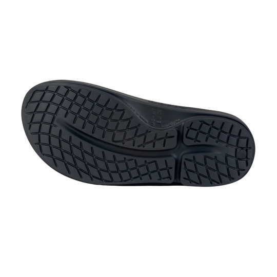 Black shoe sole with tread pattern on a white background