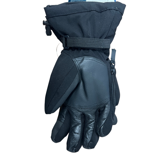 Black glove with leather palm on a white background