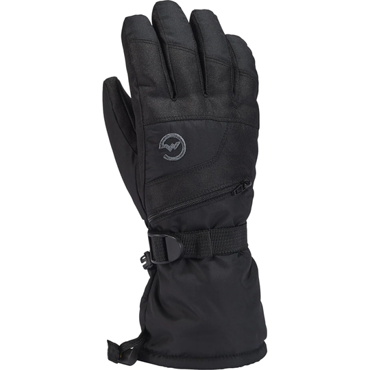 Black glove with a brand logo on a white background