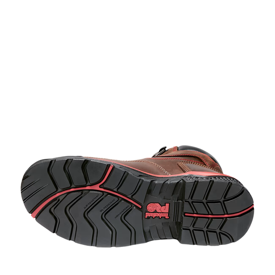 black and red trim bottom of work boot sole