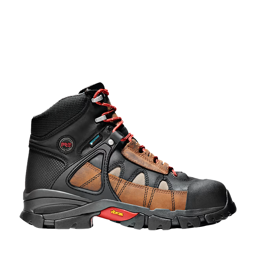 black and brown leather work boot