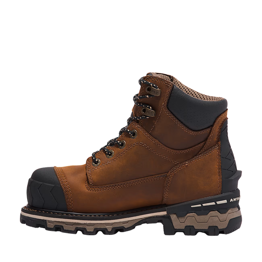 Brown and black work  boot on a white background