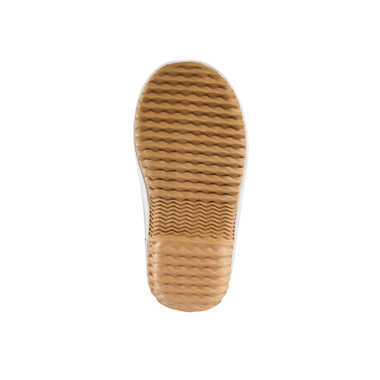 Close-up of a brown shoe sole on a white background