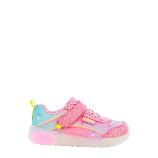 Colorful children's shoe with a light on a white background