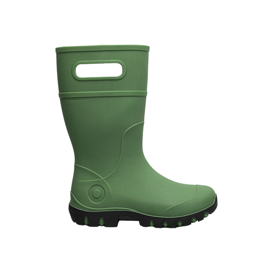 Green rubber boot on a white background