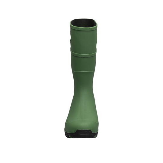 Green rubber boot on a white background