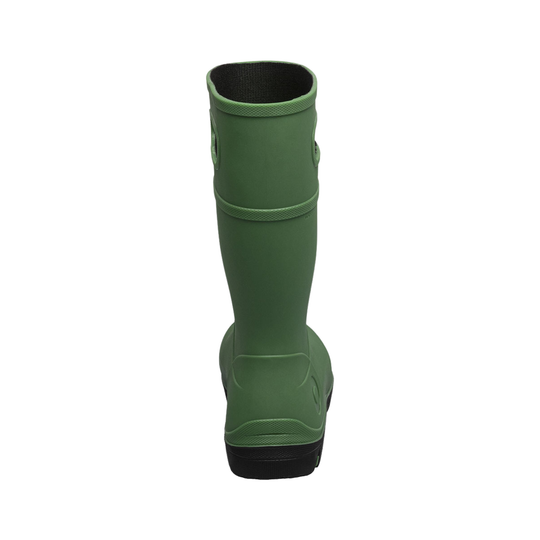 Green rubber boot on a white background