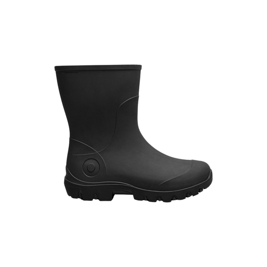 Black rubber boot on a white background