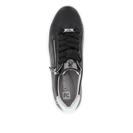 Black sneaker with a visible brand logo on a white background