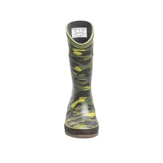 Green camouflage rain boot on a white background