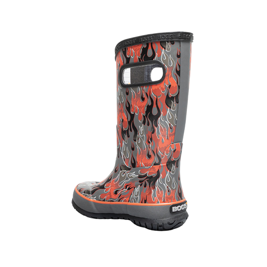 Boots with flame pattern on a white background