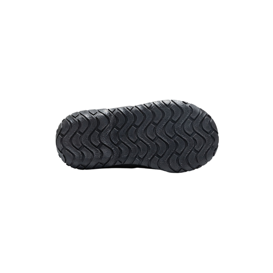 Close-up of a black shoe sole on a white background