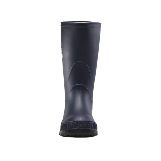 Black rubber boot on a white background