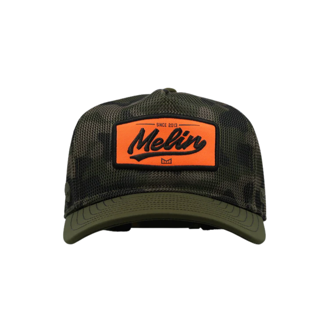 Green cap with orange patch featuring 'Melin' logo on a white background