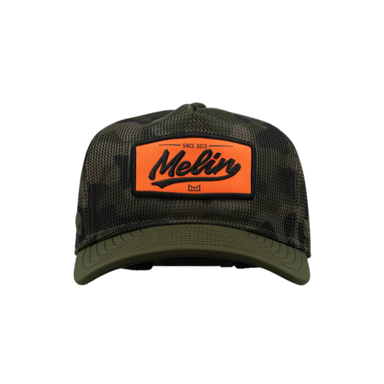 Green cap with orange patch featuring 'Melin' logo on a white background