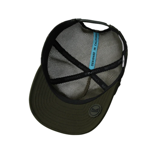 Green cap with black mesh back on a white background