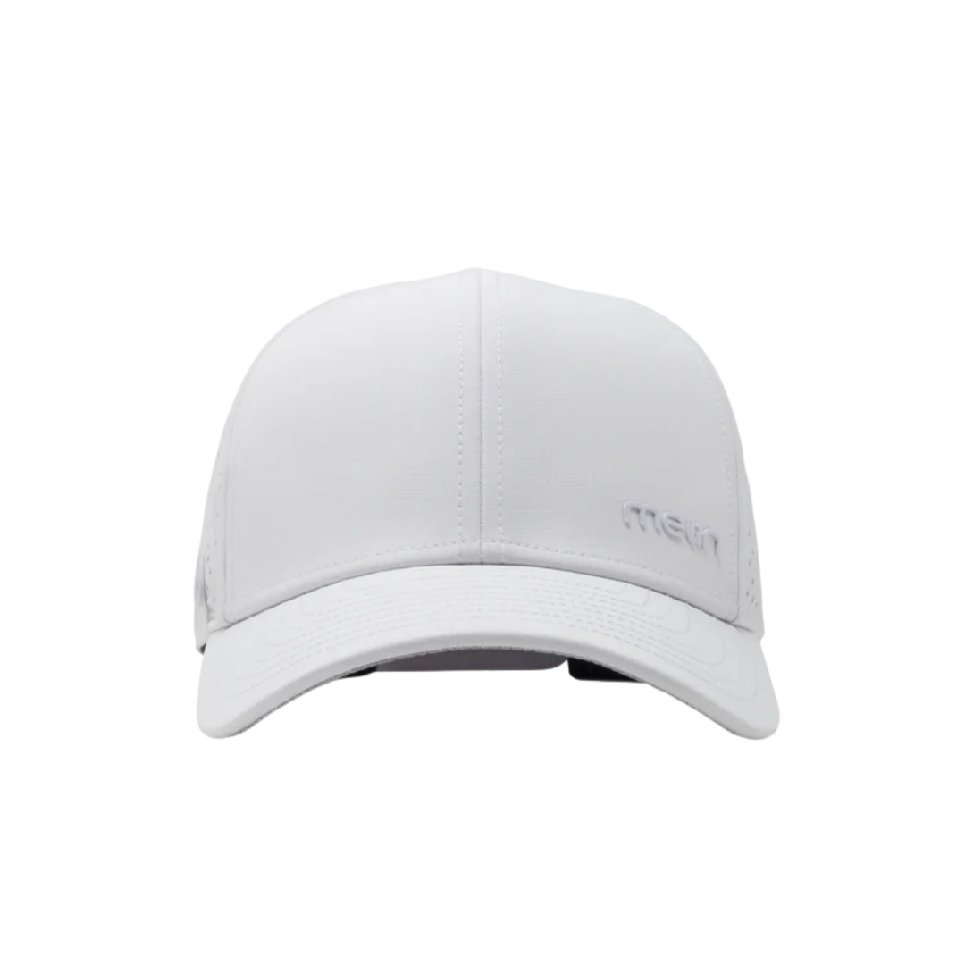 White cap with a brand logo on a white background