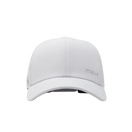 White cap with a brand logo on a white background