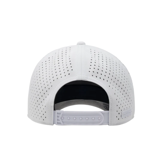 White baseball cap with perforated design on a white background