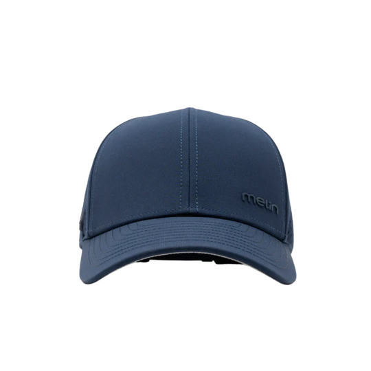 Navy blue cap with 'Metin' branding on a white background